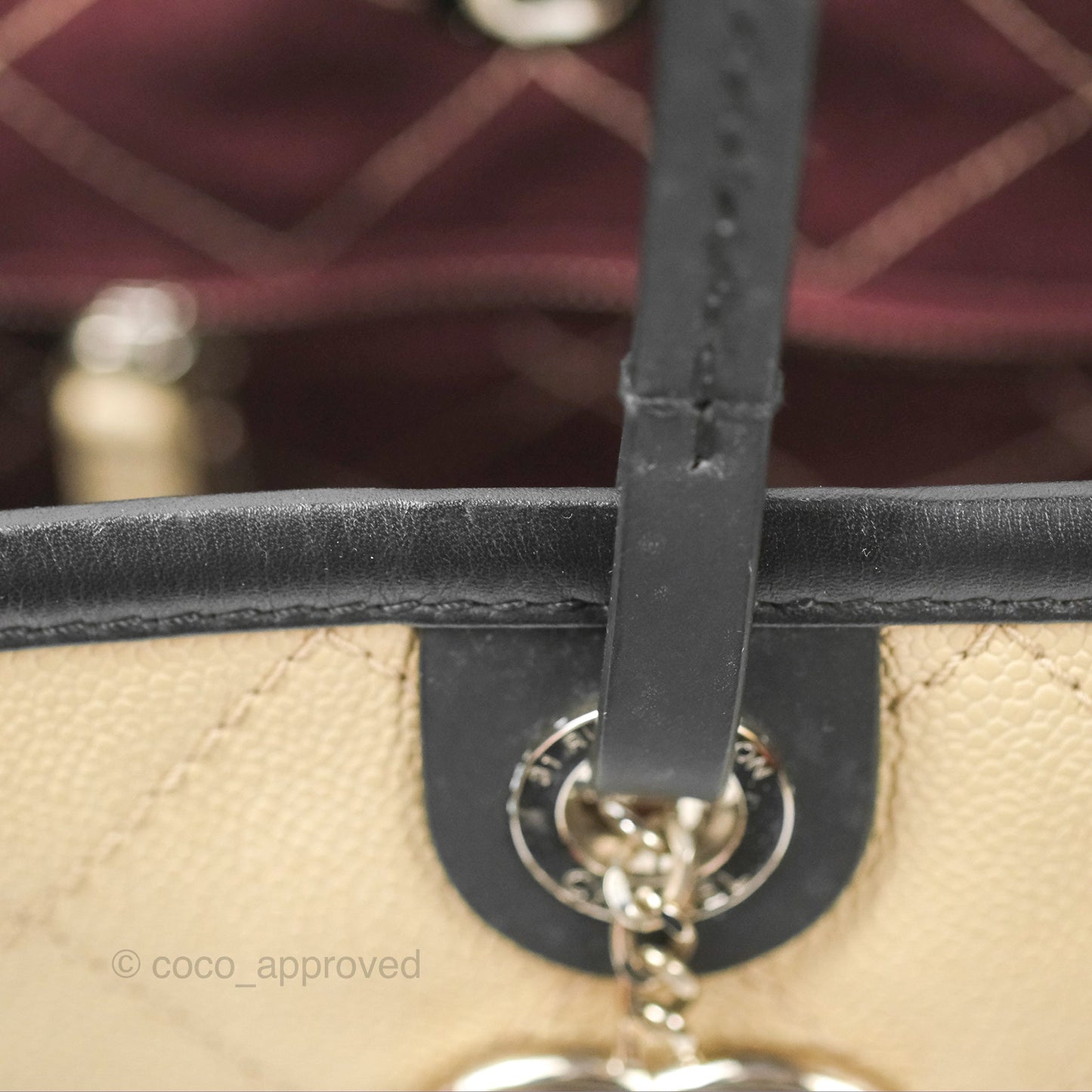 Chanel Large Fever Shopping Tote Quilted Beige Black Caviar