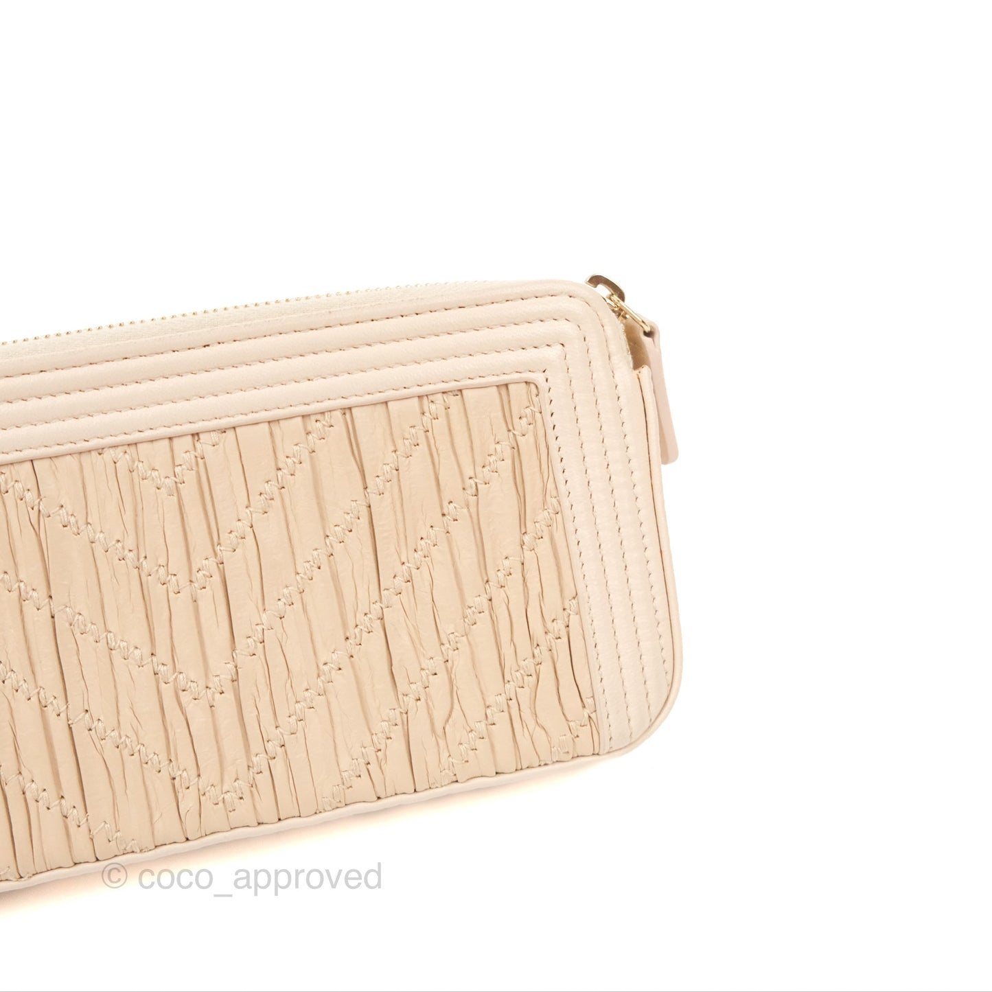 Chanel Boy Double Zip Clutch On Chain Chevron Pale Beige Aged Gold Hardware