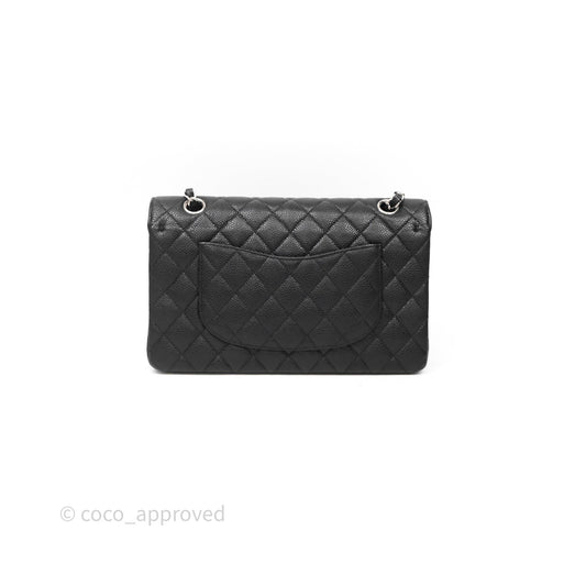 Chanel Classic M/L Medium Flap Quilted Black Caviar Silver Hardware