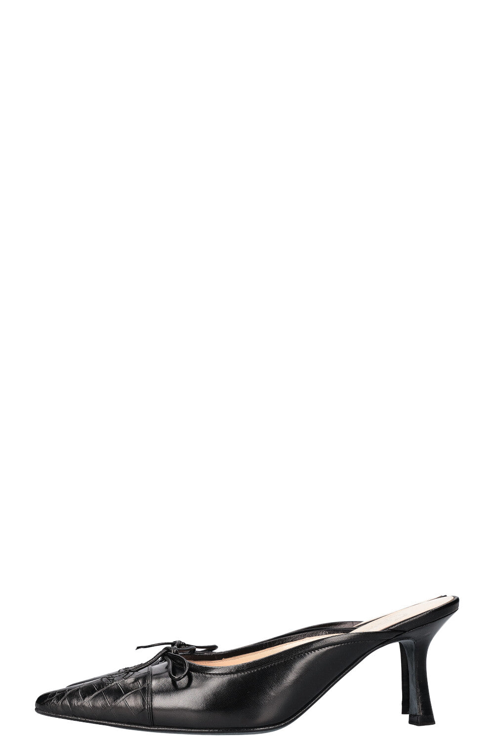 CHANEL Vintage CC Mules Black Alligator Cap