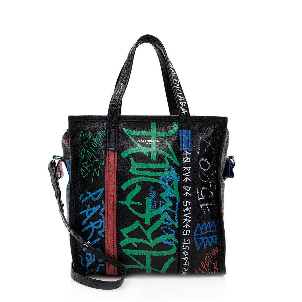 Luxury Balenciaga Agneau Graffiti Bazar Small Shopper Tote (SHF-19563)