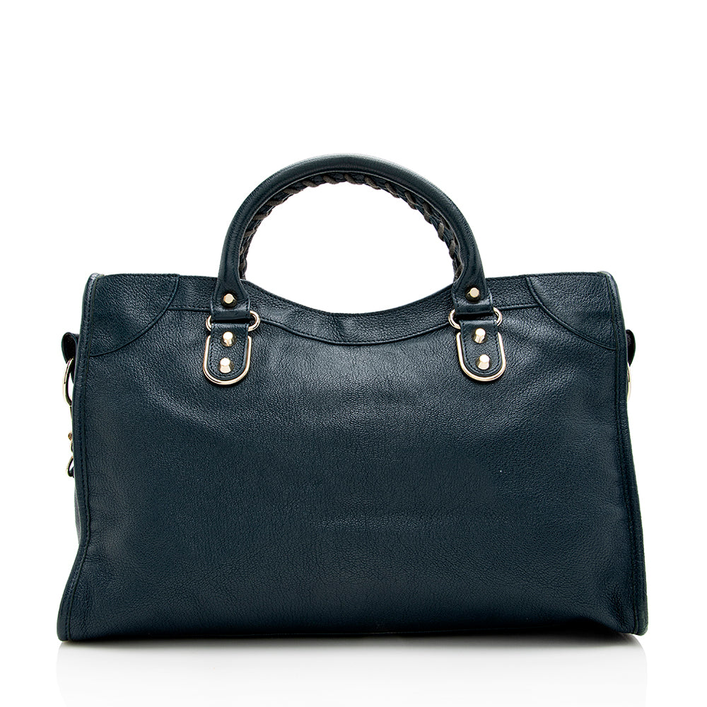 Luxury Balenciaga Agneau Metallic Edge City Satchel (SHF-17832)