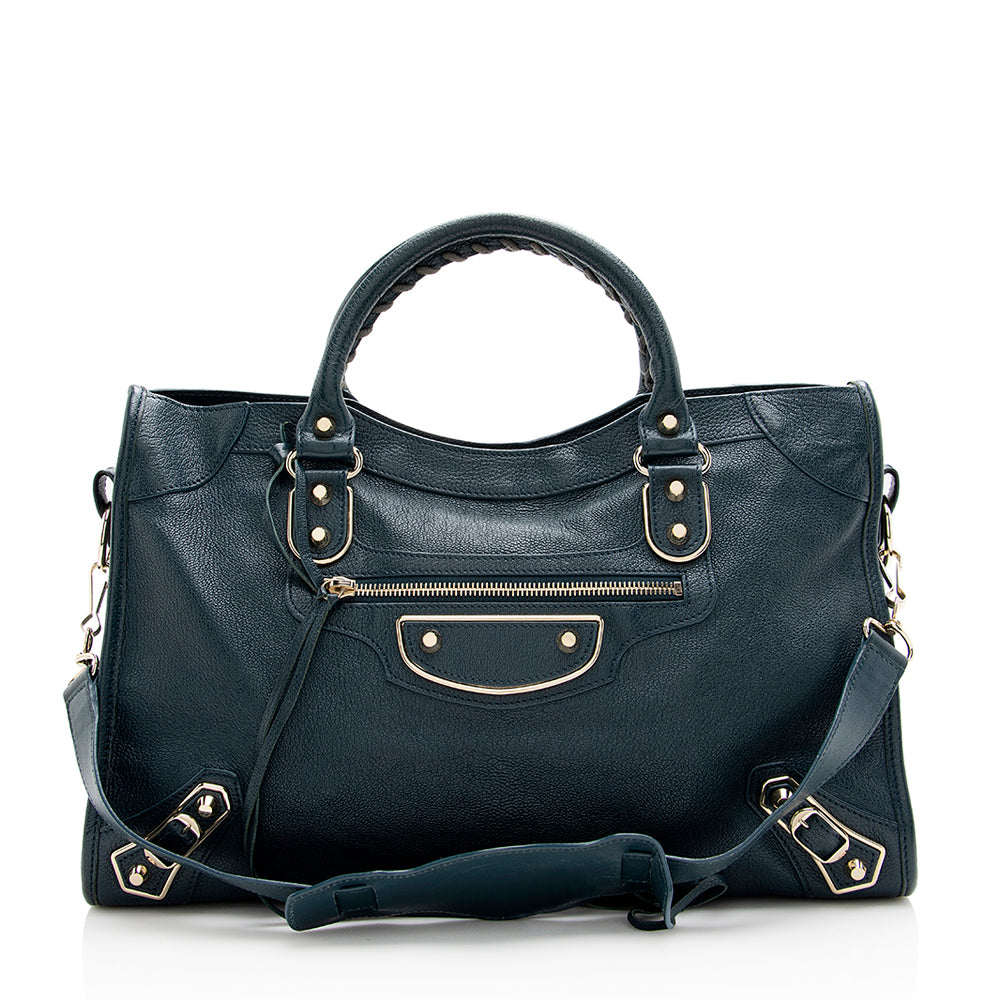 Luxury Balenciaga Agneau Metallic Edge City Satchel (SHF-17832)