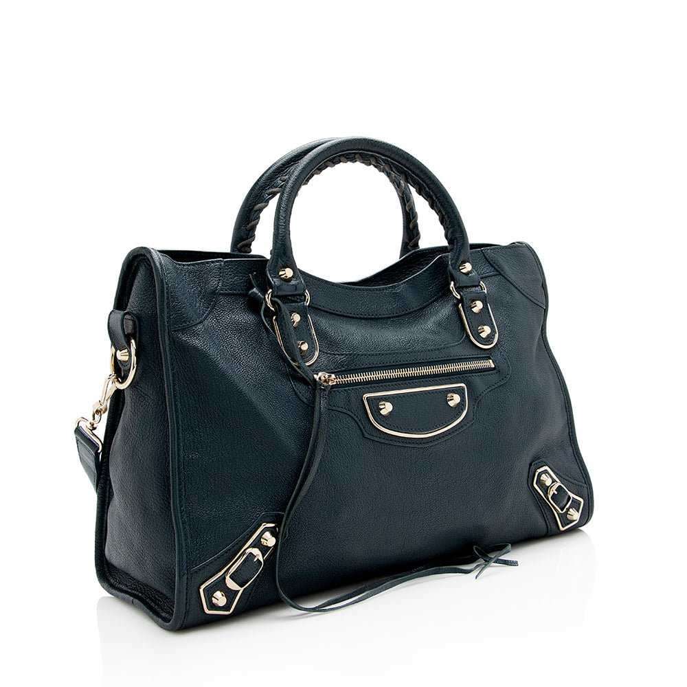 Luxury Balenciaga Agneau Metallic Edge City Satchel (SHF-17832)