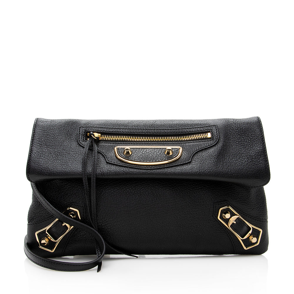 Luxury Balenciaga Agneau Metallic Edge Giant 12 Envelope Strap Clutch (SHF-18649)