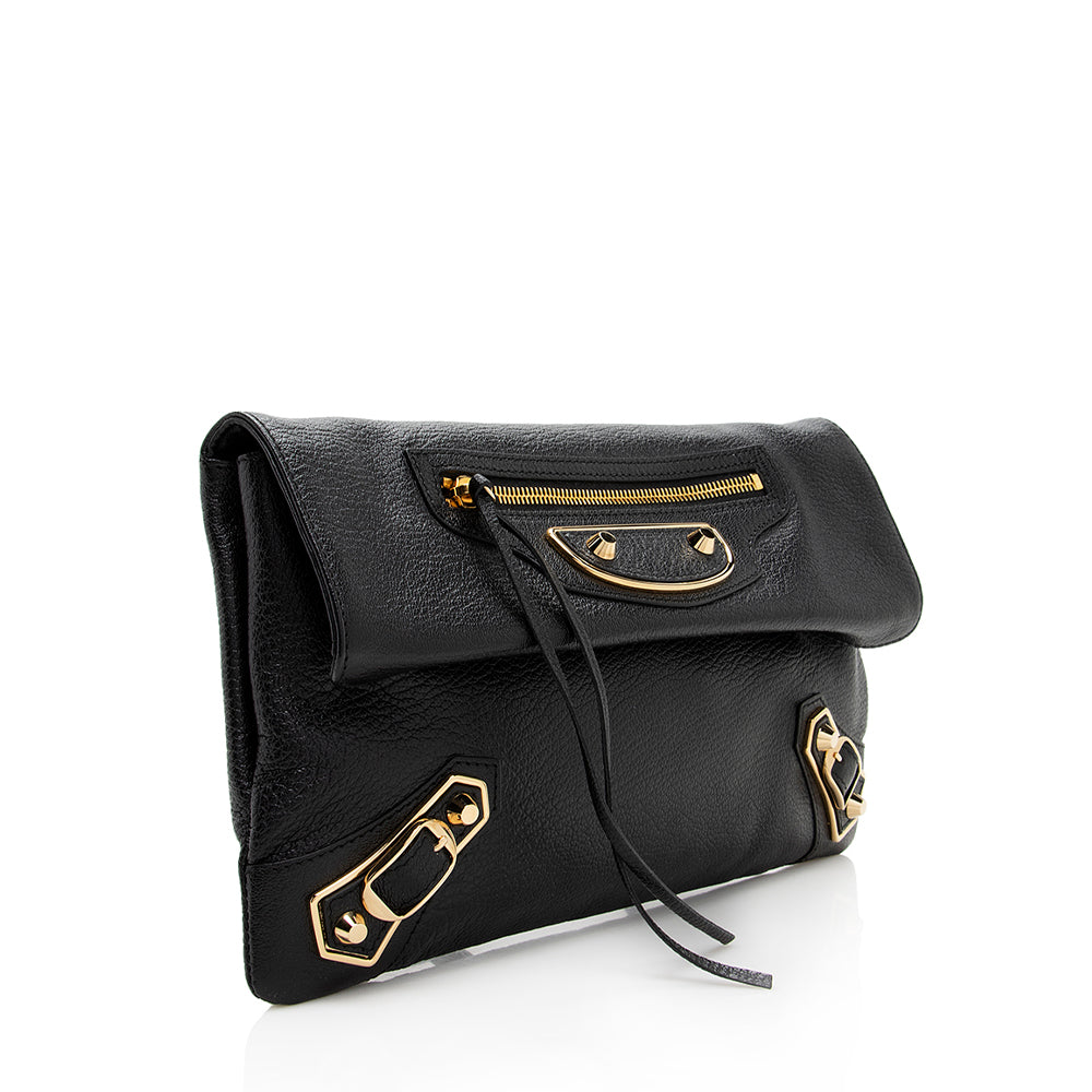 Luxury Balenciaga Agneau Metallic Edge Giant 12 Envelope Strap Clutch (SHF-18649)