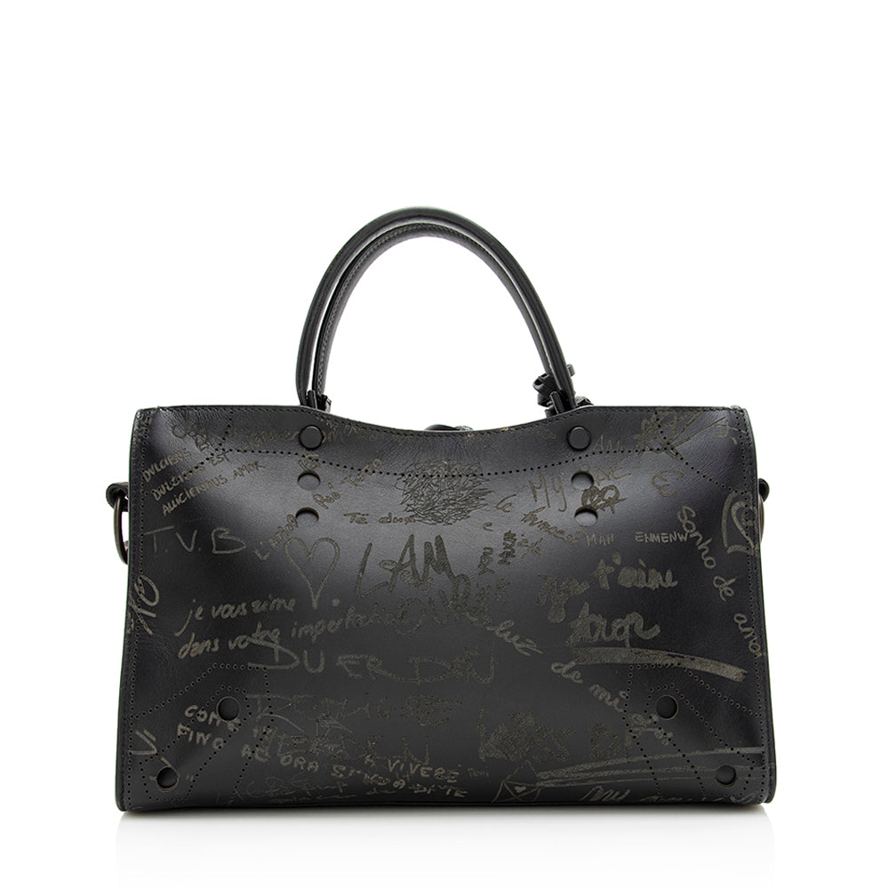 Luxury Balenciaga Calfskin Blackout Graffiti City Small Satchel (SHF-19896)