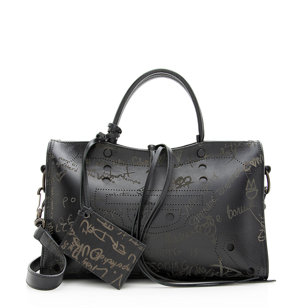 Luxury Balenciaga Calfskin Blackout Graffiti City Small Satchel (SHF-19896)