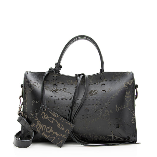 Luxury Balenciaga Calfskin Blackout Graffiti City Small Satchel (SHF-19896)