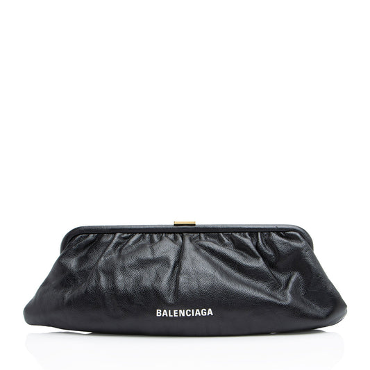 Luxury Balenciaga Calfskin Logo Cloud XL Framed Clutch (SHF-DUmqD8)