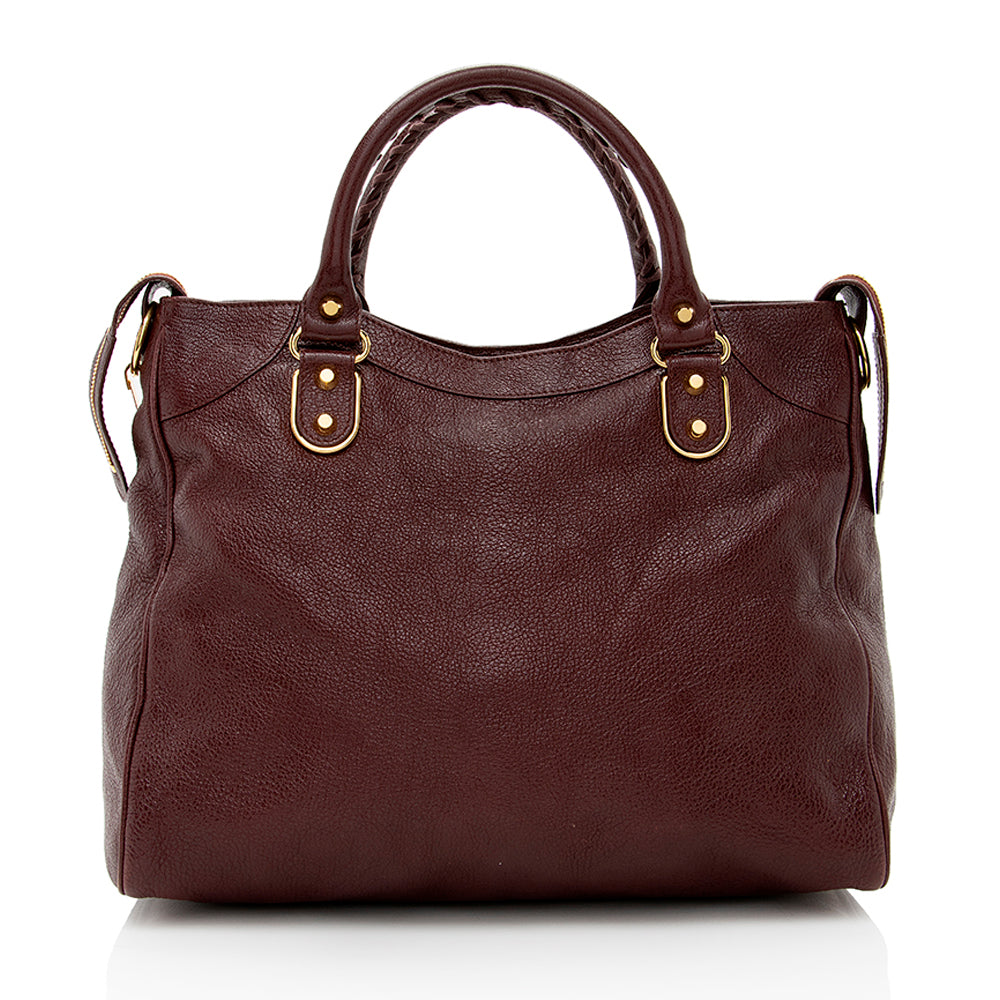 Luxury Balenciaga Chevre Leather Metallic Edge Velo Satchel (SHF-18023)