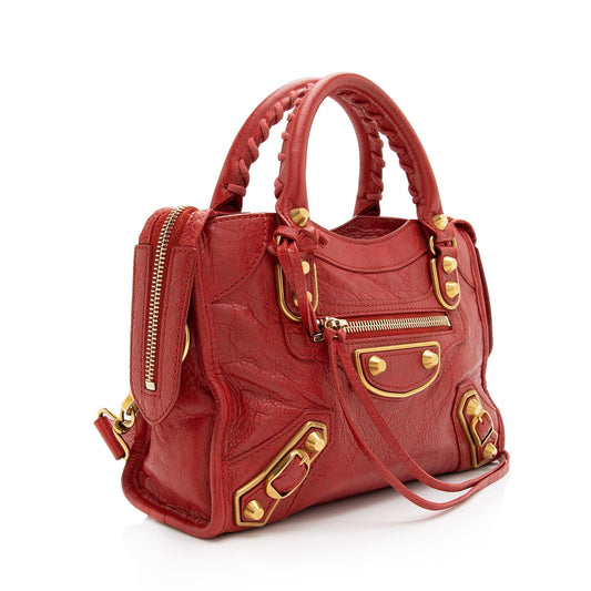 Luxury Balenciaga Chevre Metallic Edge City Mini Satchel (SHF-23034)
