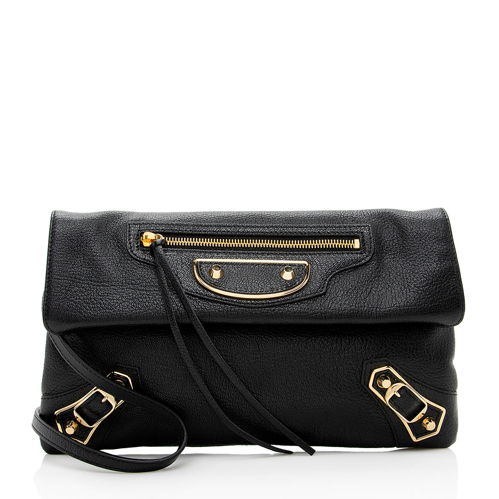 Luxury Balenciaga Chevre Metallic Edge Envelope Clutch (SHF-18041)