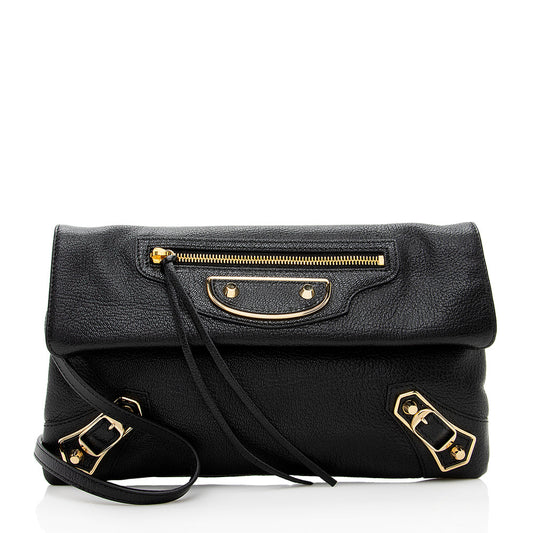 Luxury Balenciaga Chevre Metallic Edge Envelope Clutch (SHF-18041)
