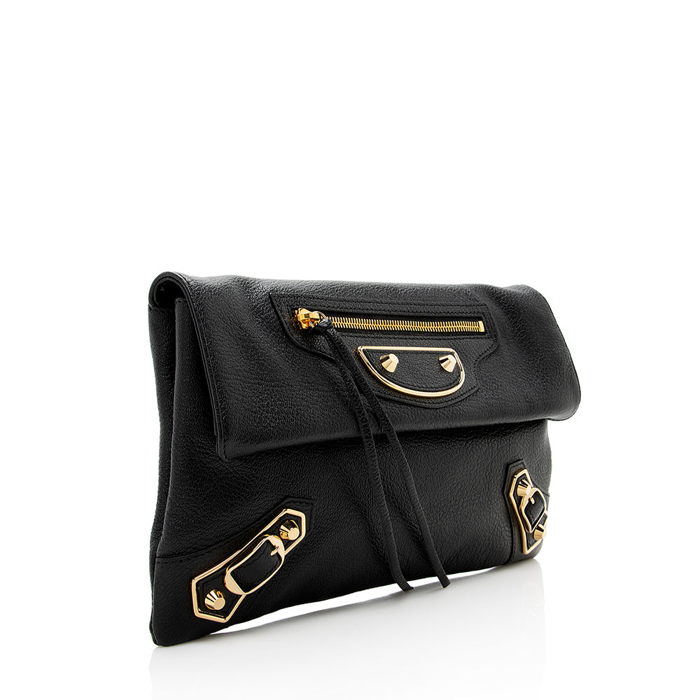 Luxury Balenciaga Chevre Metallic Edge Envelope Clutch (SHF-18041)