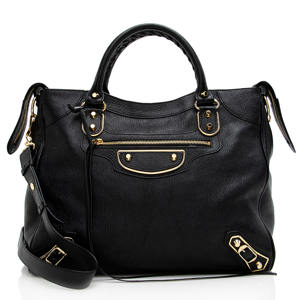Luxury Balenciaga Chevre Metallic Edge Velo Satchel (SHF-18504)