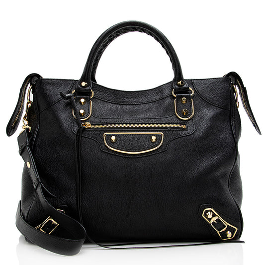 Luxury Balenciaga Chevre Metallic Edge Velo Satchel (SHF-18504)