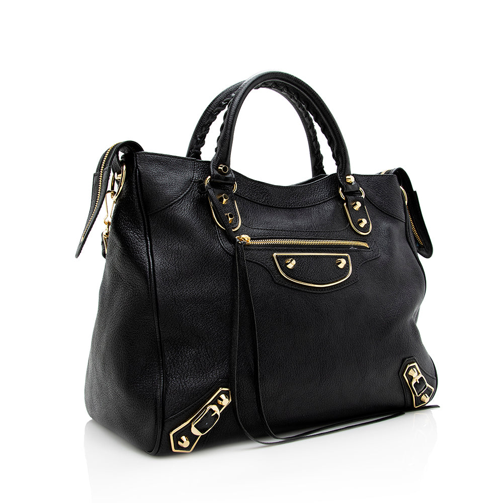 Luxury Balenciaga Chevre Metallic Edge Velo Satchel (SHF-18504)