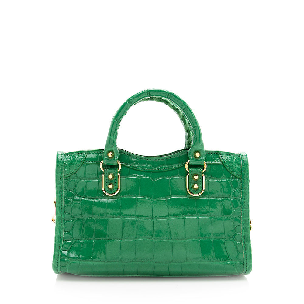 Luxury Balenciaga Croc Embossed Calfskin Metallic Edge City Nano Satchel (SHF-19953)
