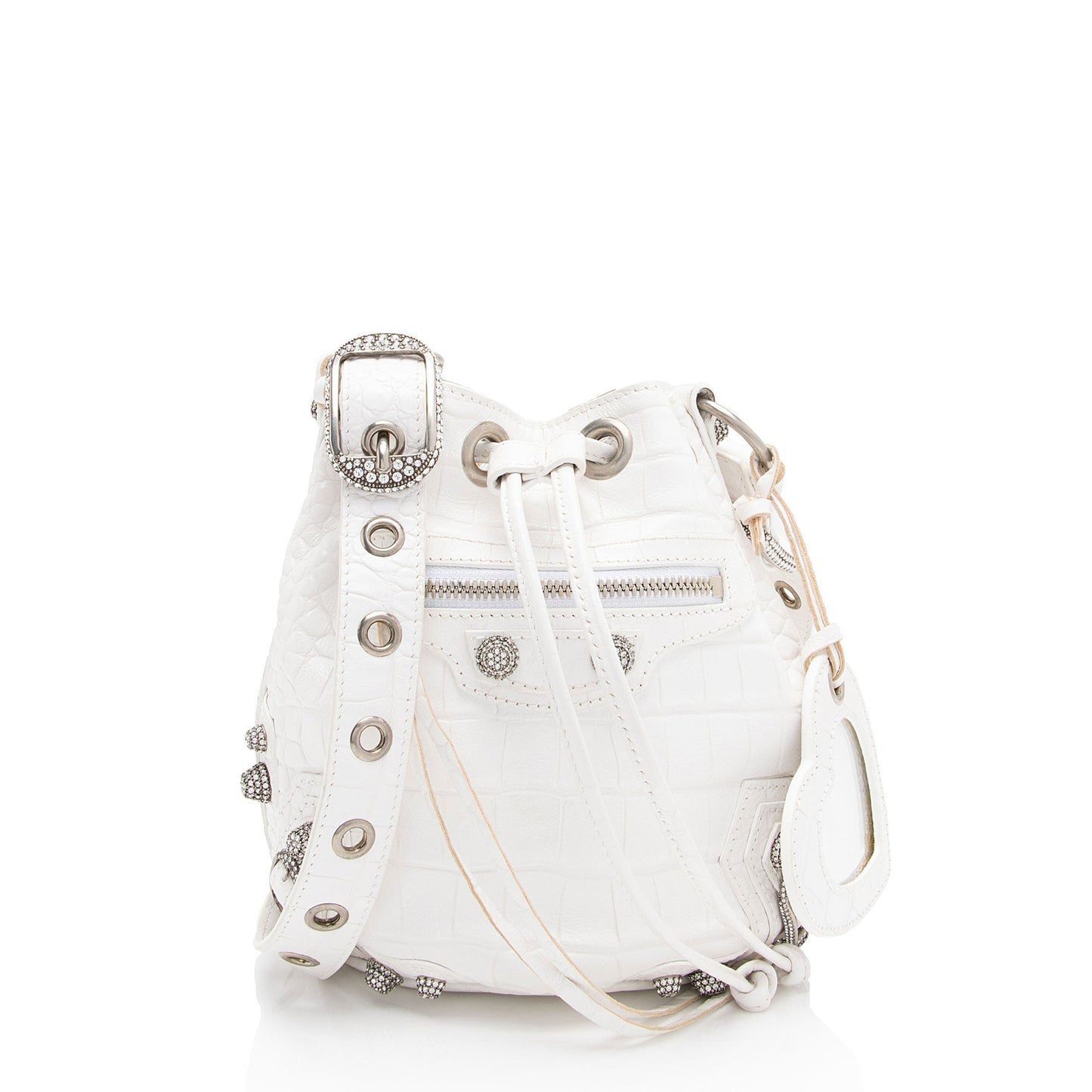 Luxury Balenciaga Croc Embossed Crystal Le Cagole XS Bucket Bag (SHF-ACwqpb)