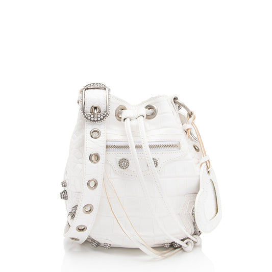 Luxury Balenciaga Croc Embossed Crystal Le Cagole XS Bucket Bag (SHF-ACwqpb)