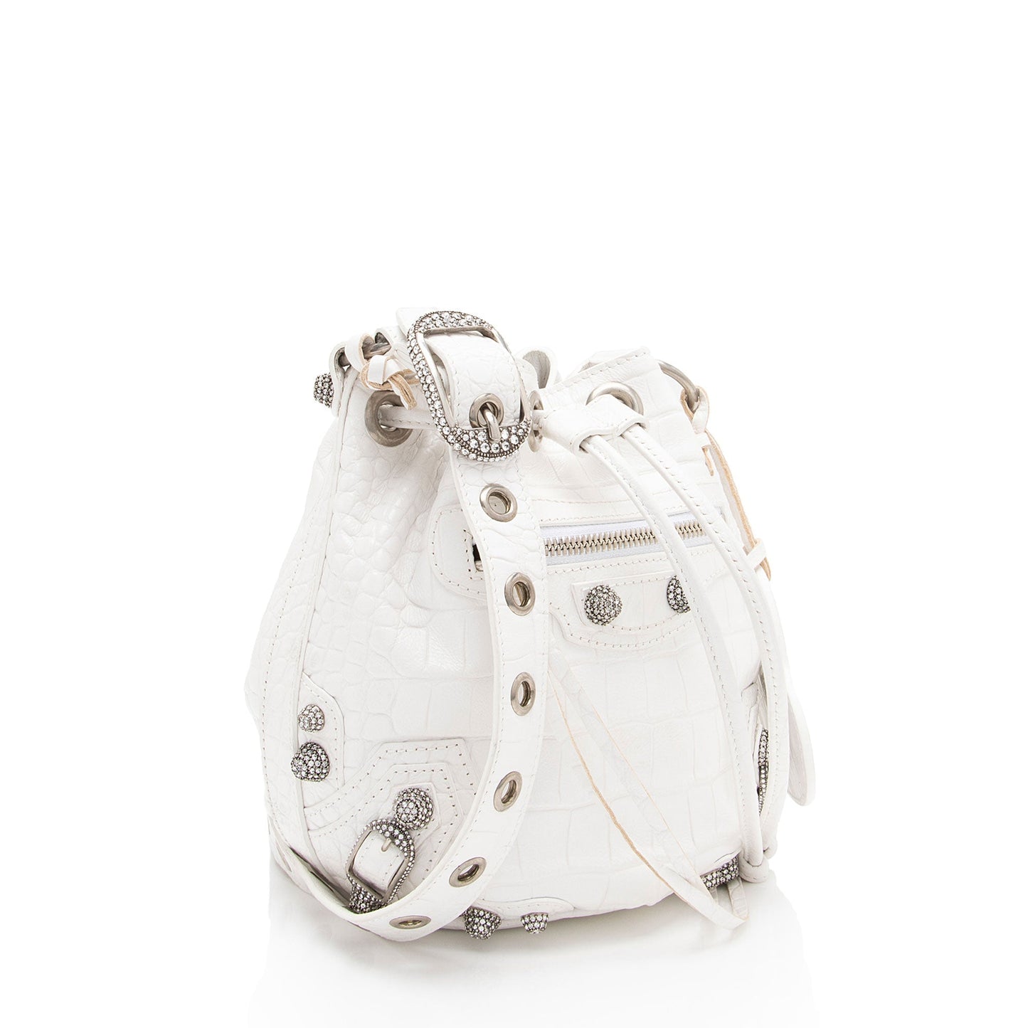 Luxury Balenciaga Croc Embossed Crystal Le Cagole XS Bucket Bag (SHF-ACwqpb)