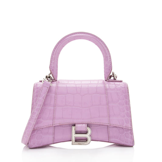 Luxury Balenciaga Shiny Croc Embossed Calfskin Hourglass XS Satchel (SHF-A4kg9c)