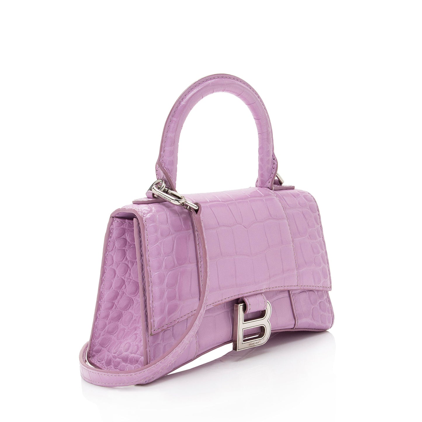Luxury Balenciaga Shiny Croc Embossed Calfskin Hourglass XS Satchel (SHF-A4kg9c)