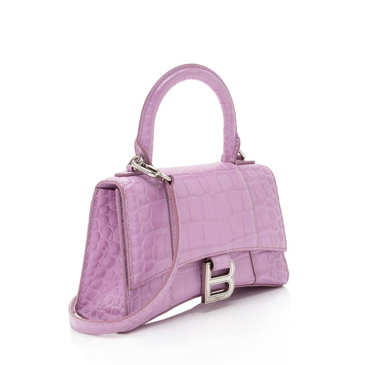 Luxury Balenciaga Shiny Croc Embossed Calfskin Hourglass XS Satchel (SHF-A4kg9c)