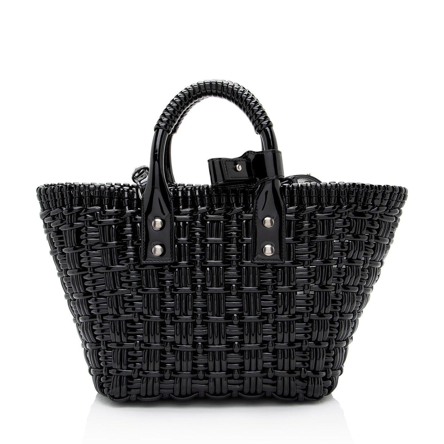 Luxury Balenciaga Faux Patent Leather Bistro Panier XS Tote (SHF-MVf75b)