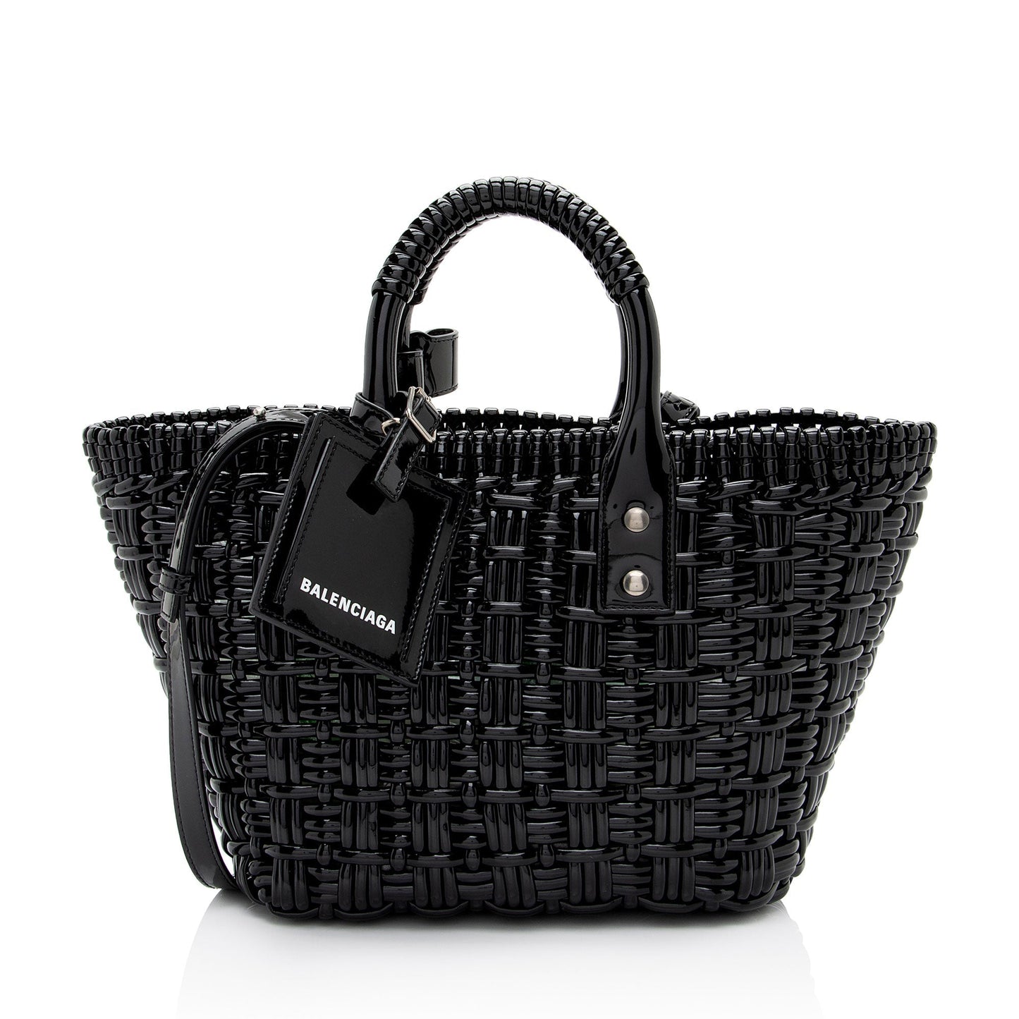 Luxury Balenciaga Faux Patent Leather Bistro Panier XS Tote (SHF-MVf75b)