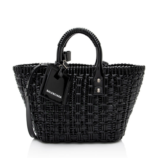 Luxury Balenciaga Faux Patent Leather Bistro Panier XS Tote (SHF-MVf75b)