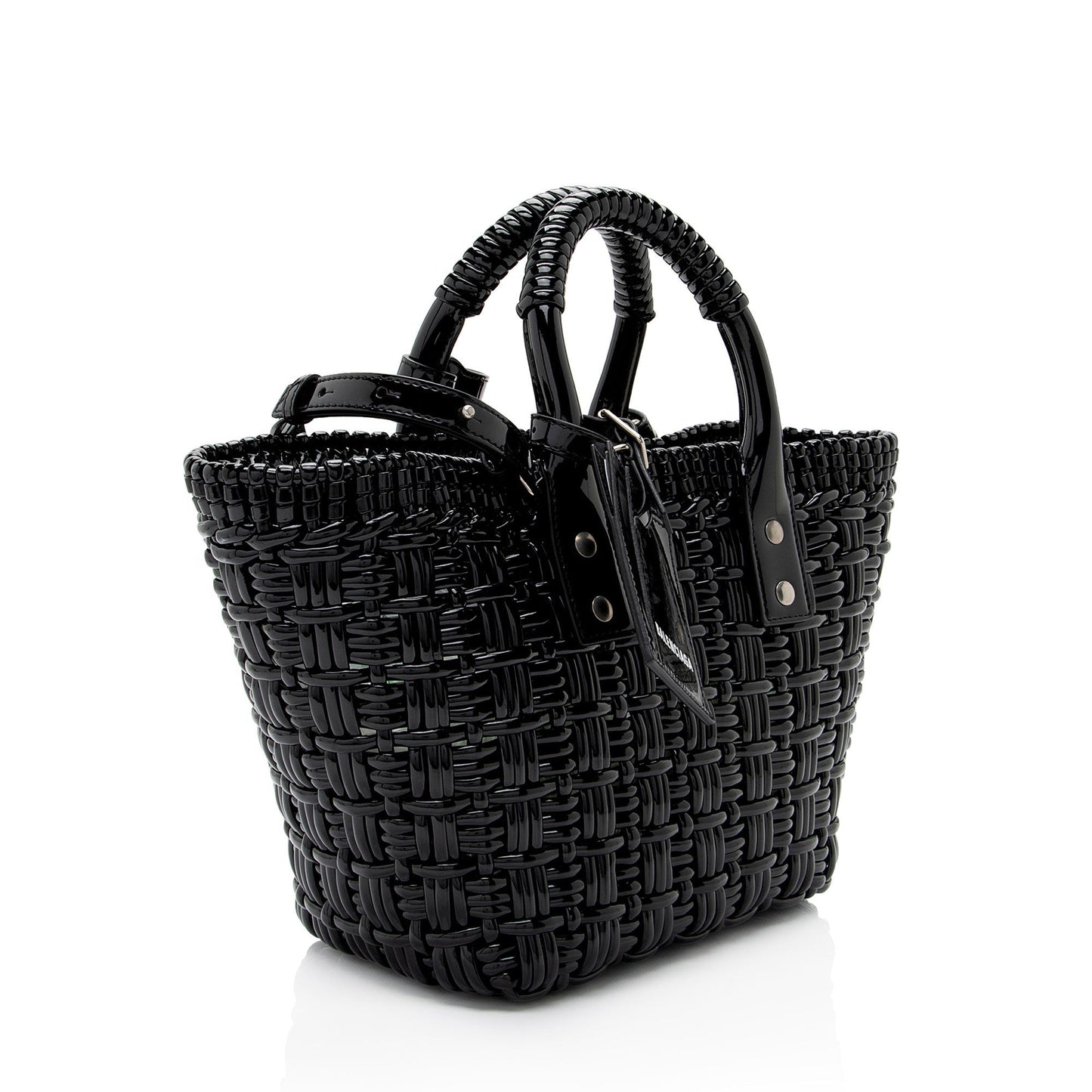 Luxury Balenciaga Faux Patent Leather Bistro Panier XS Tote (SHF-MVf75b)