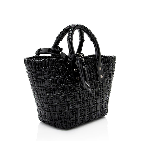 Luxury Balenciaga Faux Patent Leather Bistro Panier XS Tote (SHF-MVf75b)