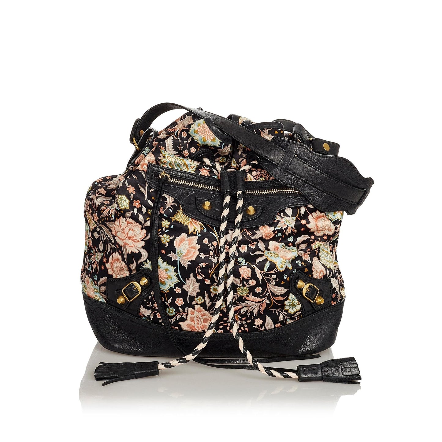 Luxury Balenciaga Floral Print Satin Bucket Bag (SHG-25724)