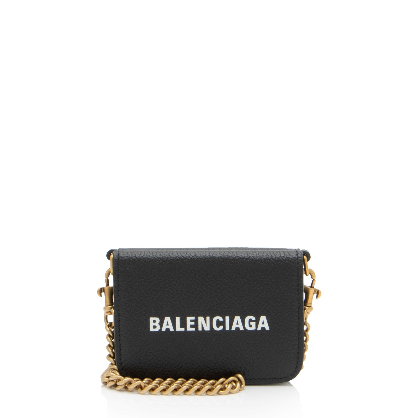 Luxury Balenciaga Grained Calfskin Logo Cash Mini Wallet on Chain (SHF-uR1F9W)