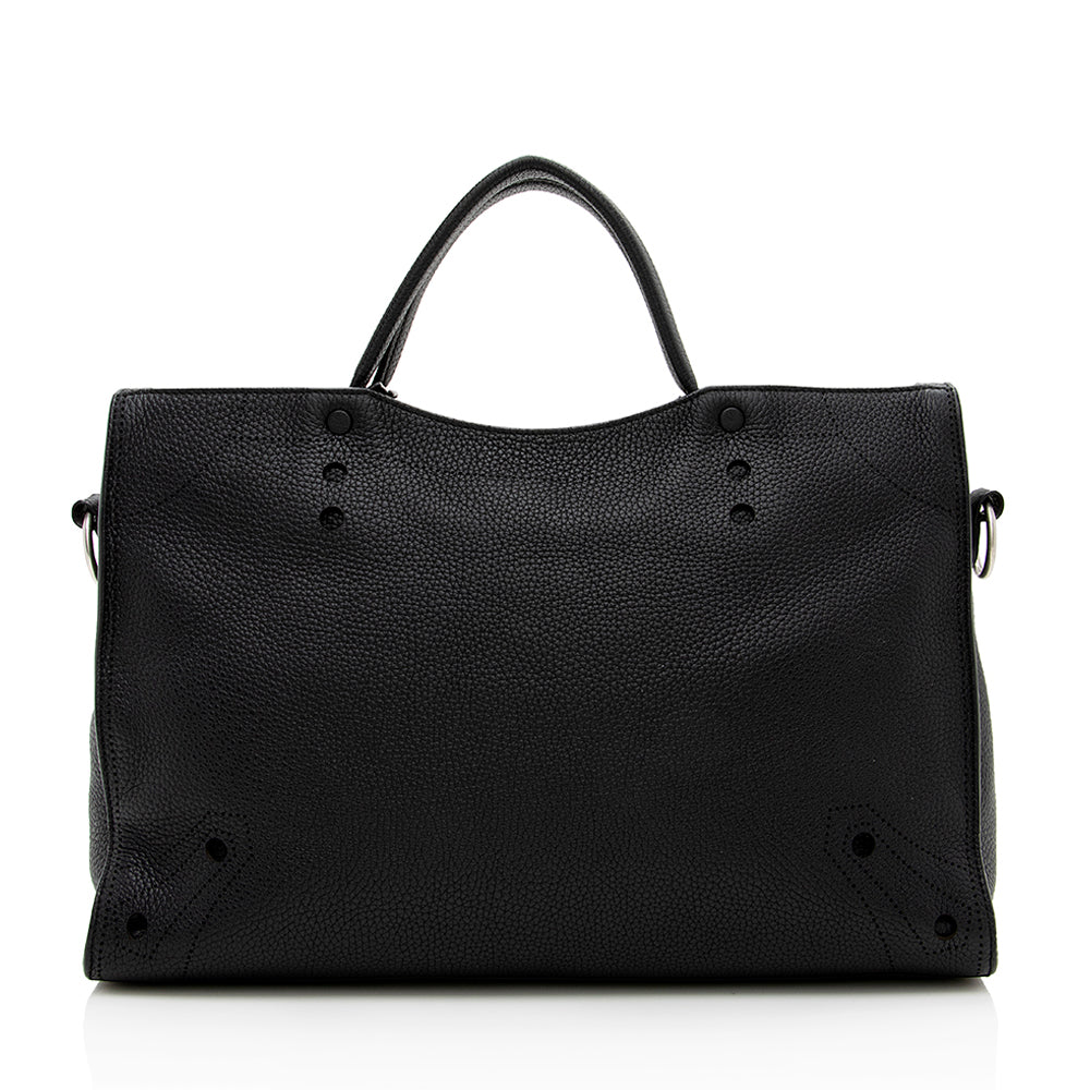 Luxury Balenciaga Leather Blackout City Satchel (SHF-16522)
