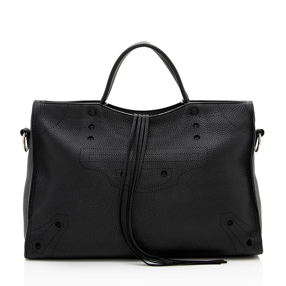 Luxury Balenciaga Leather Blackout City Satchel (SHF-16522)