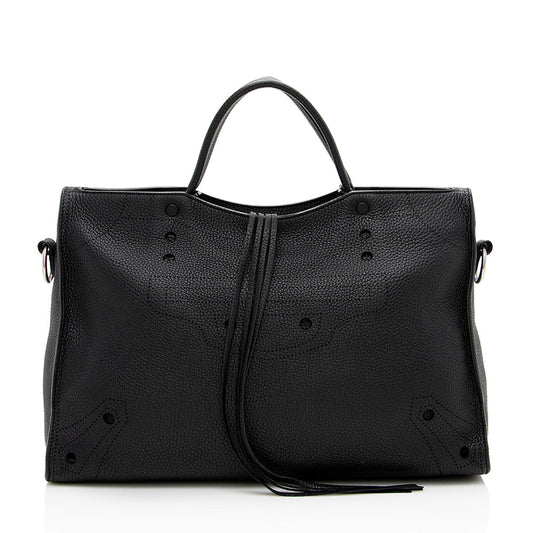 Luxury Balenciaga Leather Blackout City Satchel (SHF-16522)