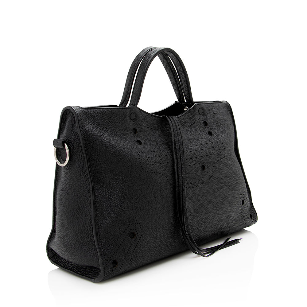 Luxury Balenciaga Leather Blackout City Satchel (SHF-16522)