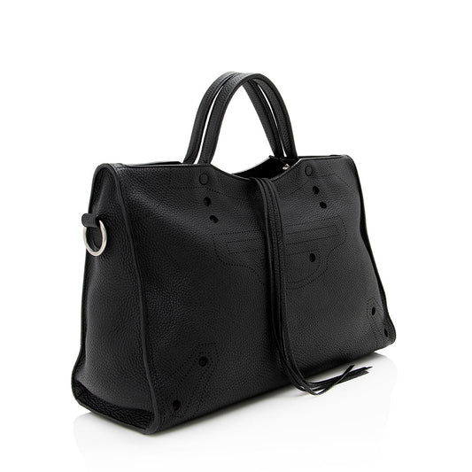 Luxury Balenciaga Leather Blackout City Satchel (SHF-16522)