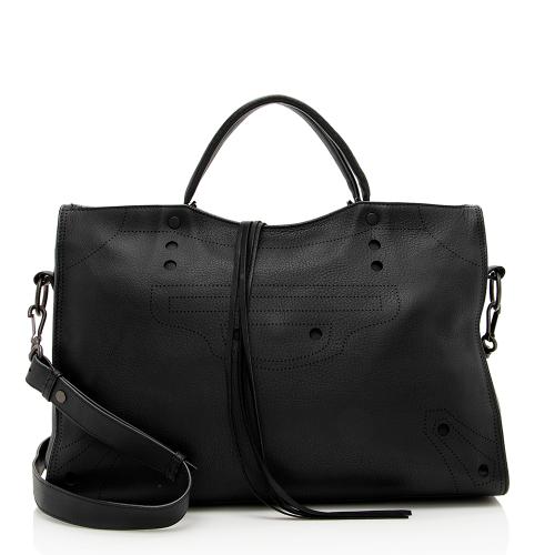 Luxury Balenciaga Leather Blackout City Satchel (SHF-17534)