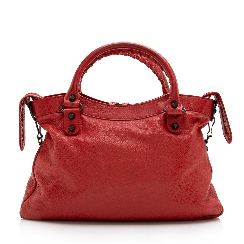 Luxury Balenciaga Leather Classic Town Satchel (SHF-17637)