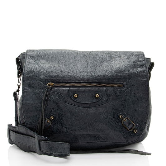 Luxury Balenciaga Leather Folk Messenger (SHF-Z9DeZO)