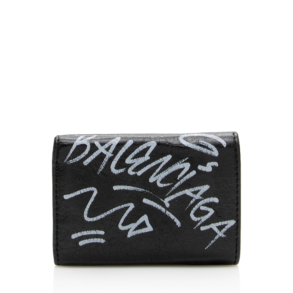 Luxury Balenciaga Leather Graffiti Mini Wallet (SHF-16612)