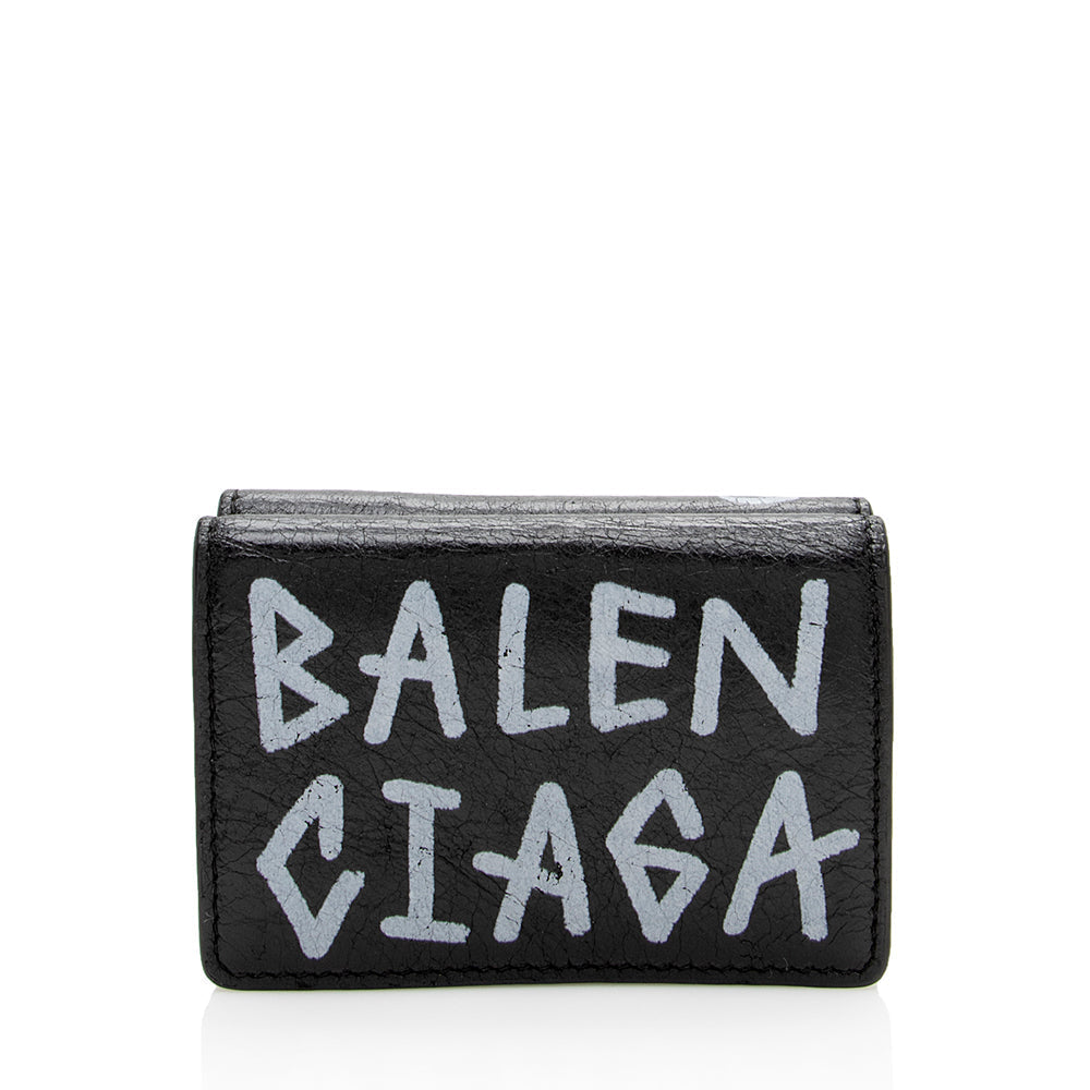 Luxury Balenciaga Leather Graffiti Mini Wallet (SHF-16612)