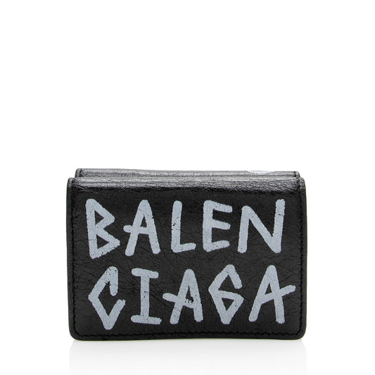 Luxury Balenciaga Leather Graffiti Mini Wallet (SHF-16612)