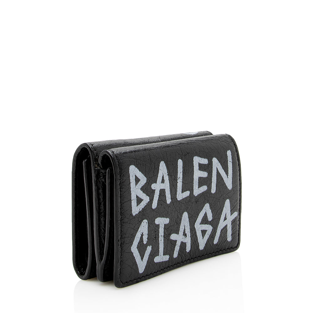Luxury Balenciaga Leather Graffiti Mini Wallet (SHF-16612)