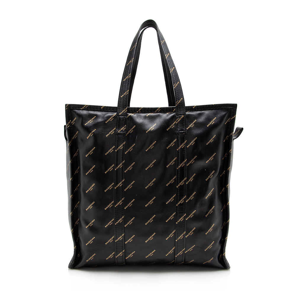 Luxury Balenciaga Leather Logo Bazar Medium Tote (SHF-16285)