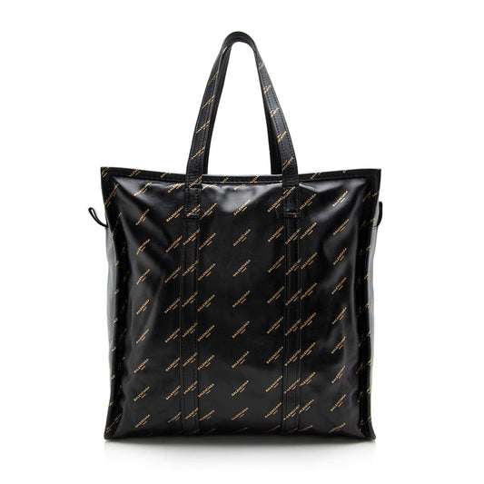 Luxury Balenciaga Leather Logo Bazar Medium Tote (SHF-16285)
